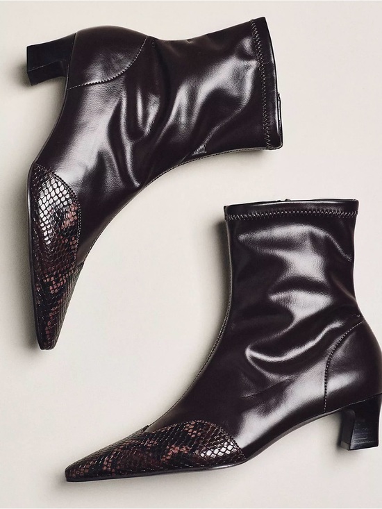 Anthropologie Shoes - ✨ Anthropologie Maeve Pointed Toe Snakeskin Cap-Toe Stretch Ankle Booties ✨